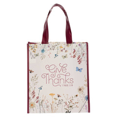 Give Thanks Floral Coated Tote Bag - AccessoriesChristian Art Gifts