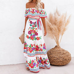 Off-Shoulder Bright Floral Maxi Dress