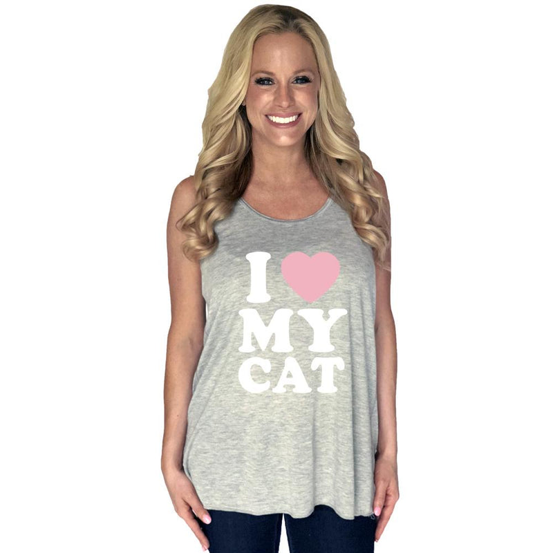 I Love My Cat Tank Top - Gray - ApparelKatydid