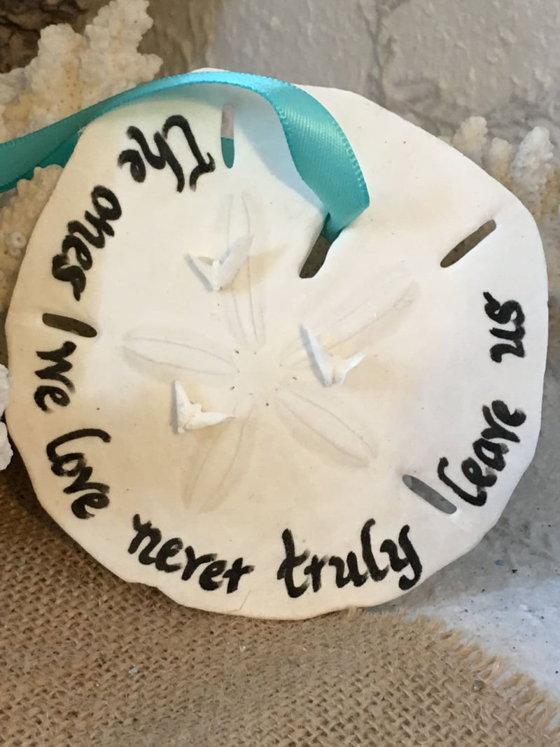 Remembering Loved Ones- Memorial Token Ornament Beach Ocean Inspired Tribute Ornaments Custom Calligraphy Sand Dollars Doves of Peace