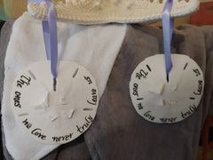 Remembering Loved Ones- Memorial Token Ornament Beach Ocean Inspired Tribute Ornaments Custom Calligraphy Sand Dollars Doves of Peace