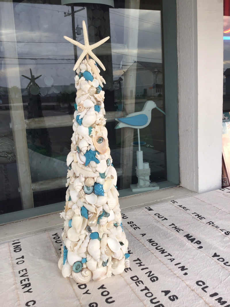 White with Aqua Accent Seashell Tree