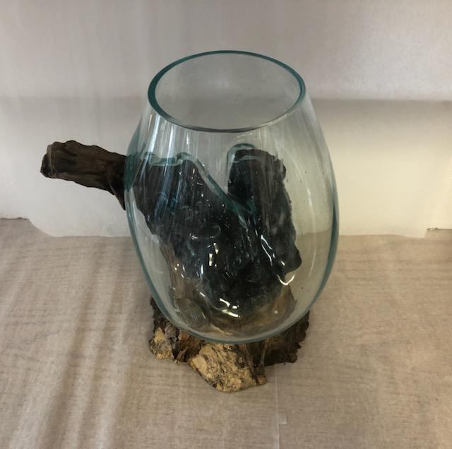 Teak Wood and Molten Glass Terrarium- Single Globe