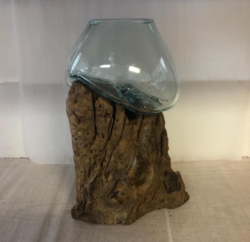 Teak Wood and Molten Glass Terrarium- Single Globe