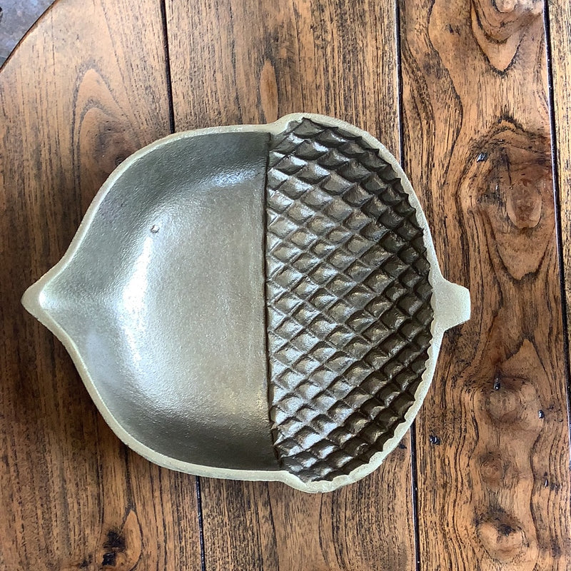Metal Acorn Shaped Dish, Antique Brass Finish