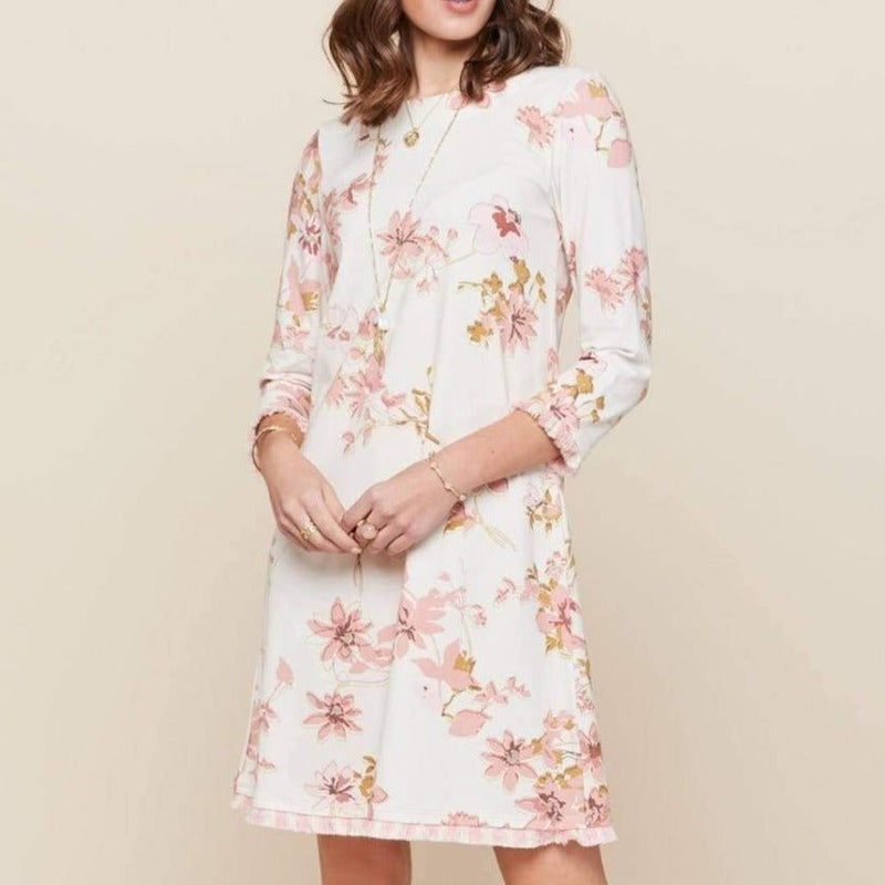 Island Fringe 3/4 Sleeve Dress - Garden House Floral - ApparelSPARTINA 449