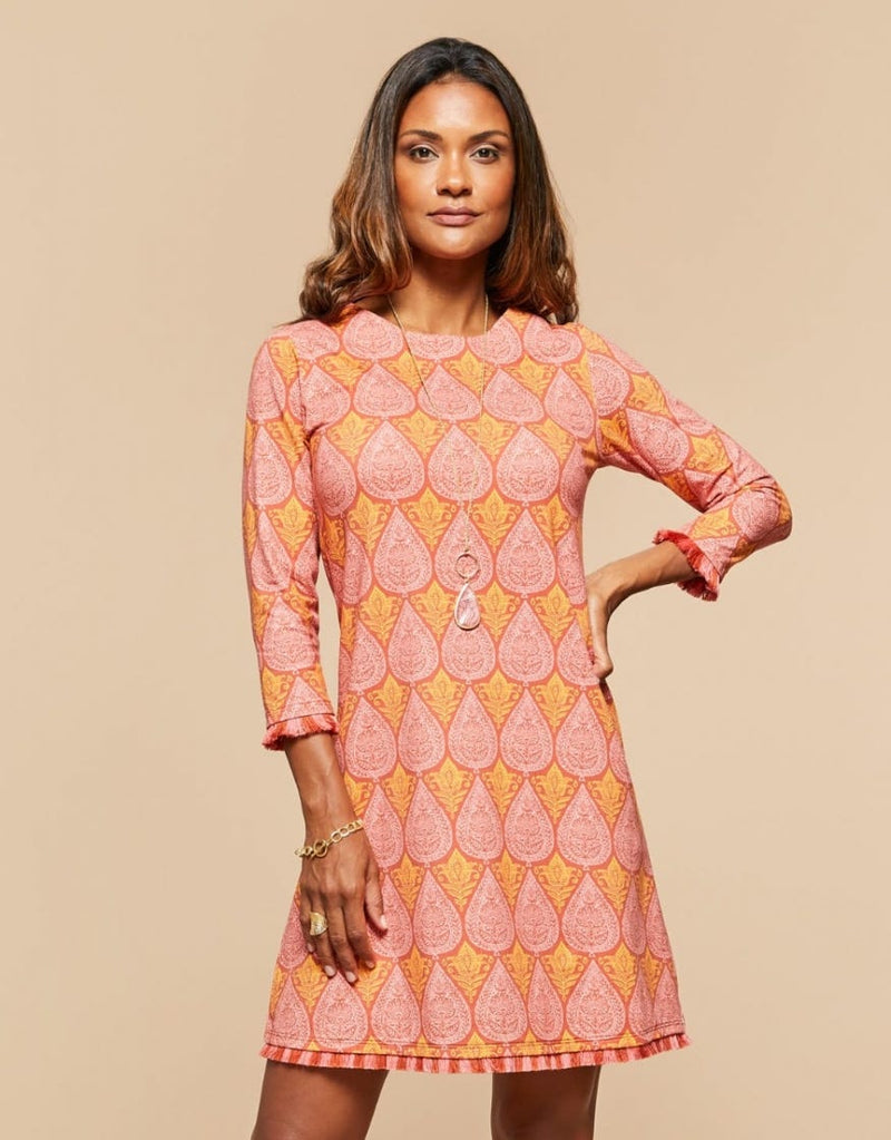 Island Fringe 3/4 Sleeve Dress - Pink House Boho Paisley - ApparelSPARTINA 449