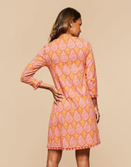 Island Fringe 3/4 Sleeve Dress - Pink House Boho Paisley - ApparelSPARTINA 449