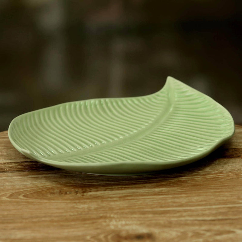 Jungle Banana Leaf Ceramic Plate - DishesNOVICA