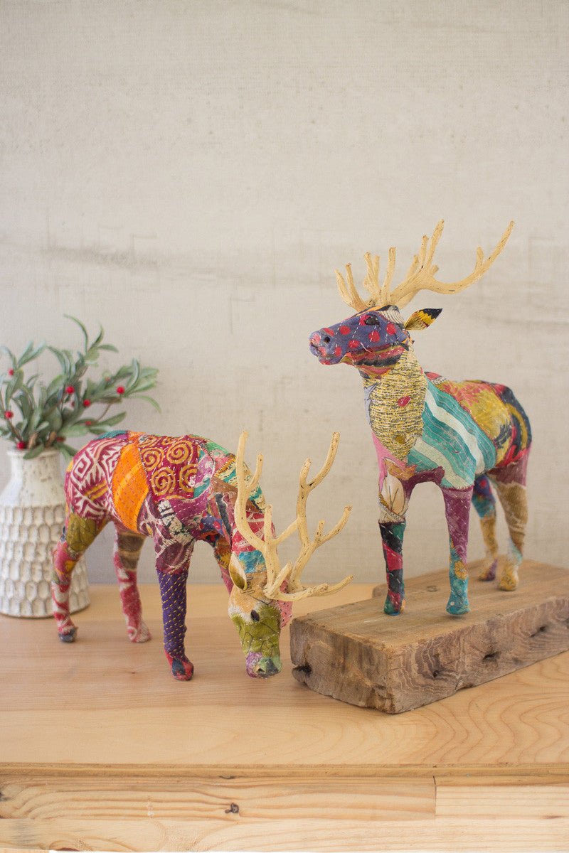 Kantha Covered Reindeer - ChristmasKalalou