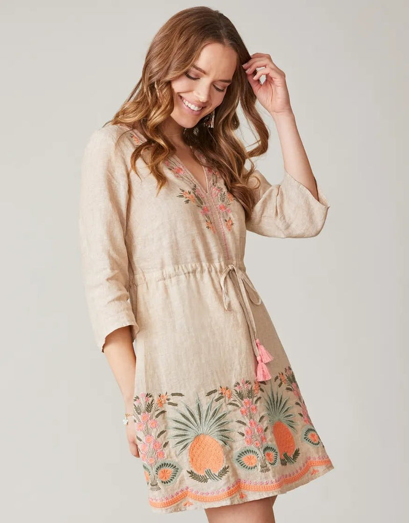 Kayce Embroidered Dress - Alljoy Landing Pineapple Embroidery - ApparelSPARTINA 449
