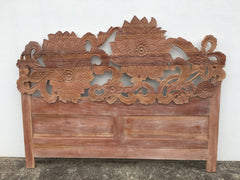 King Wooden Hand-carved Lotus Headboard - Large Furniture - Loving Coastal Living Bedroom Furniture