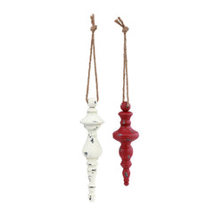 Red and White Metal Finial Ornaments