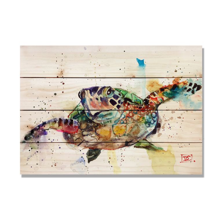 Colorful Turtle Watercolor Art on Wood - 14" x 20"