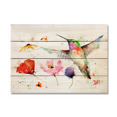 Hummingbird & Wildflowers Watercolor Art on Wood 20