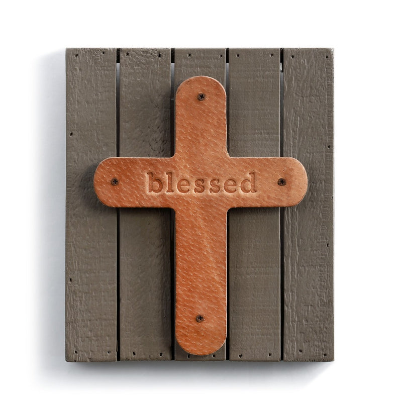 Blessed Leather Cross Plaque
