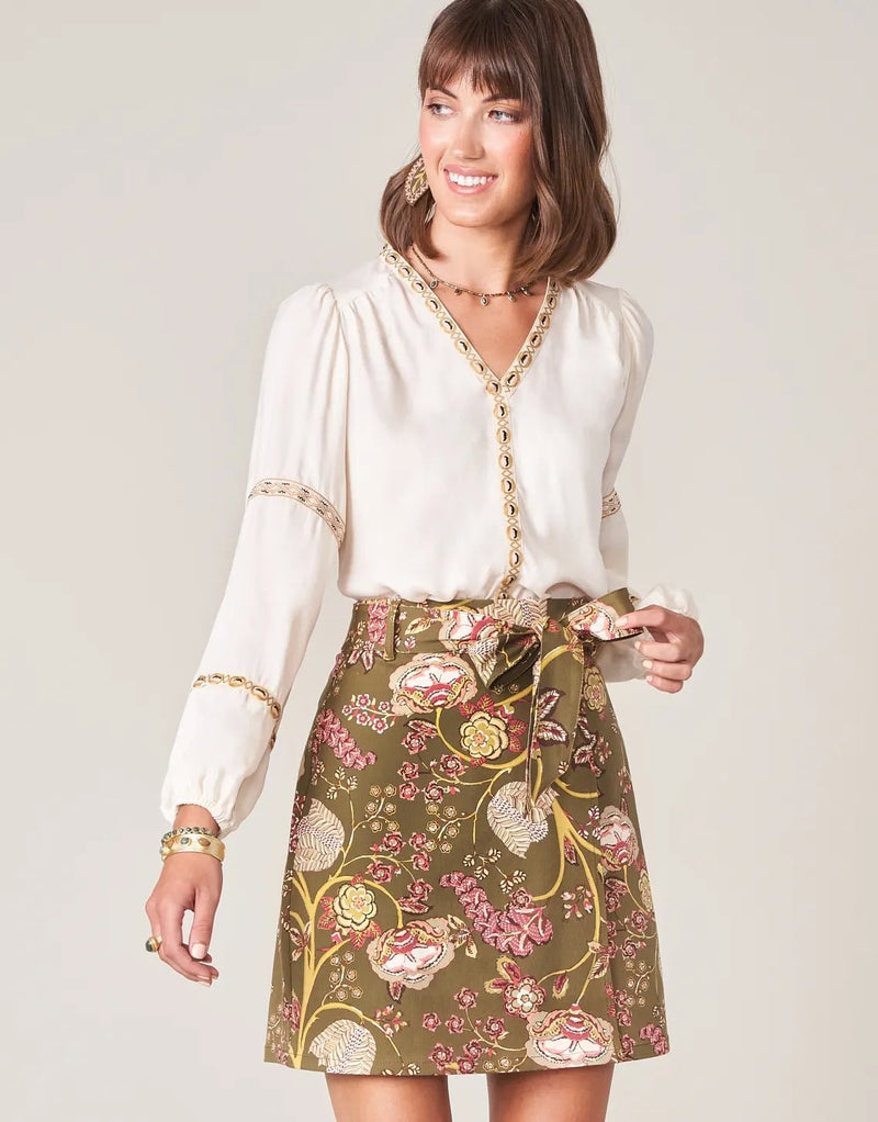 Linden Stretch Skirt - Jones Hundred Olive - ApparelSPARTINA 449