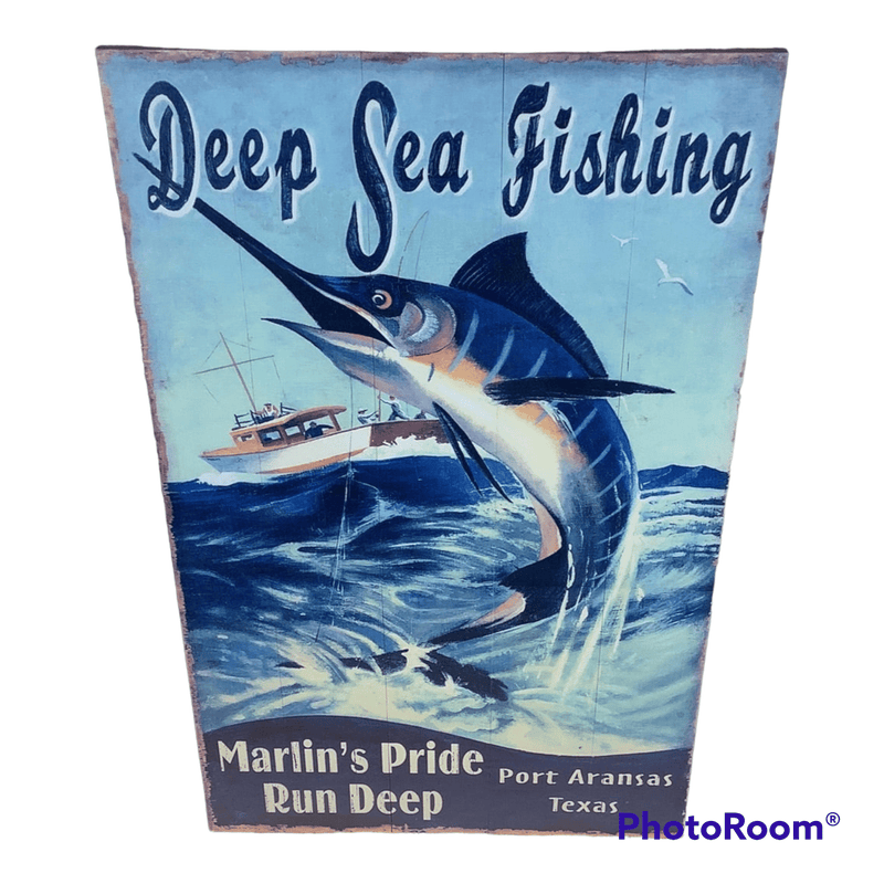 Marlin Deep Sea Fishing Sign - Customized Text - Wall DecorRed Horse Arts