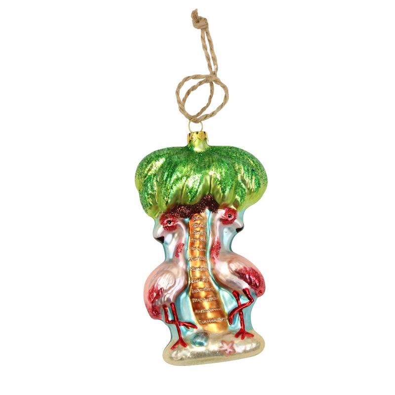 Mercury Glass Palm Flamingo Christmas Tree Ornament - holiday decorBeachCombers