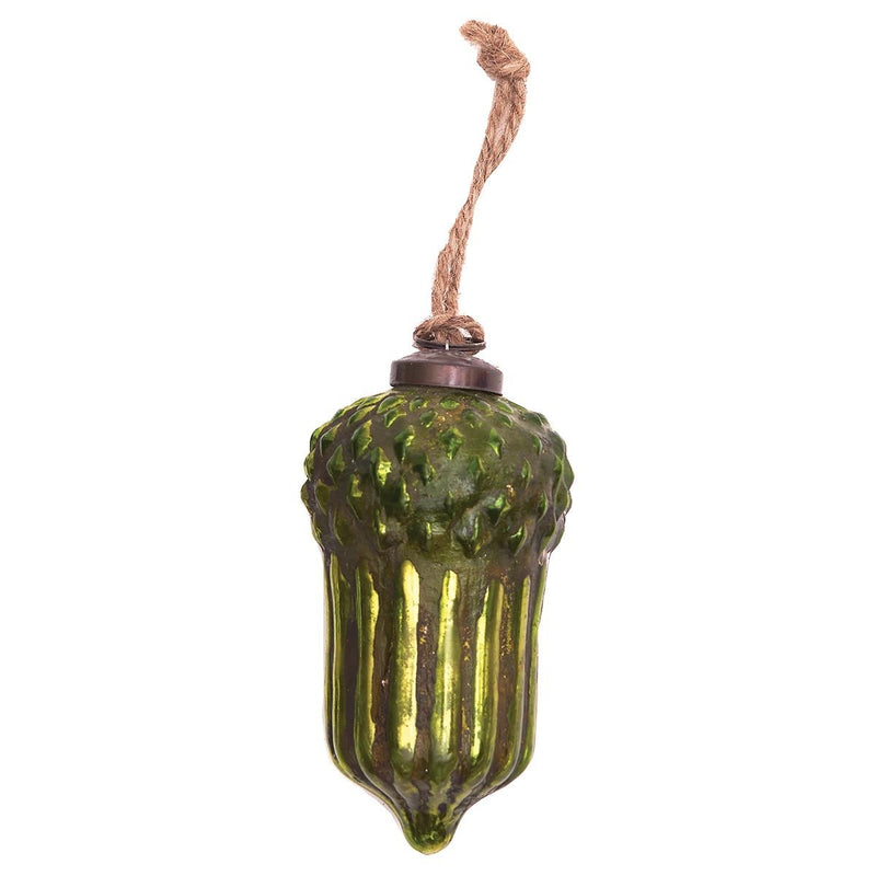 Moss Green Acorn Glass Ornament - OrnamentsGallerie II