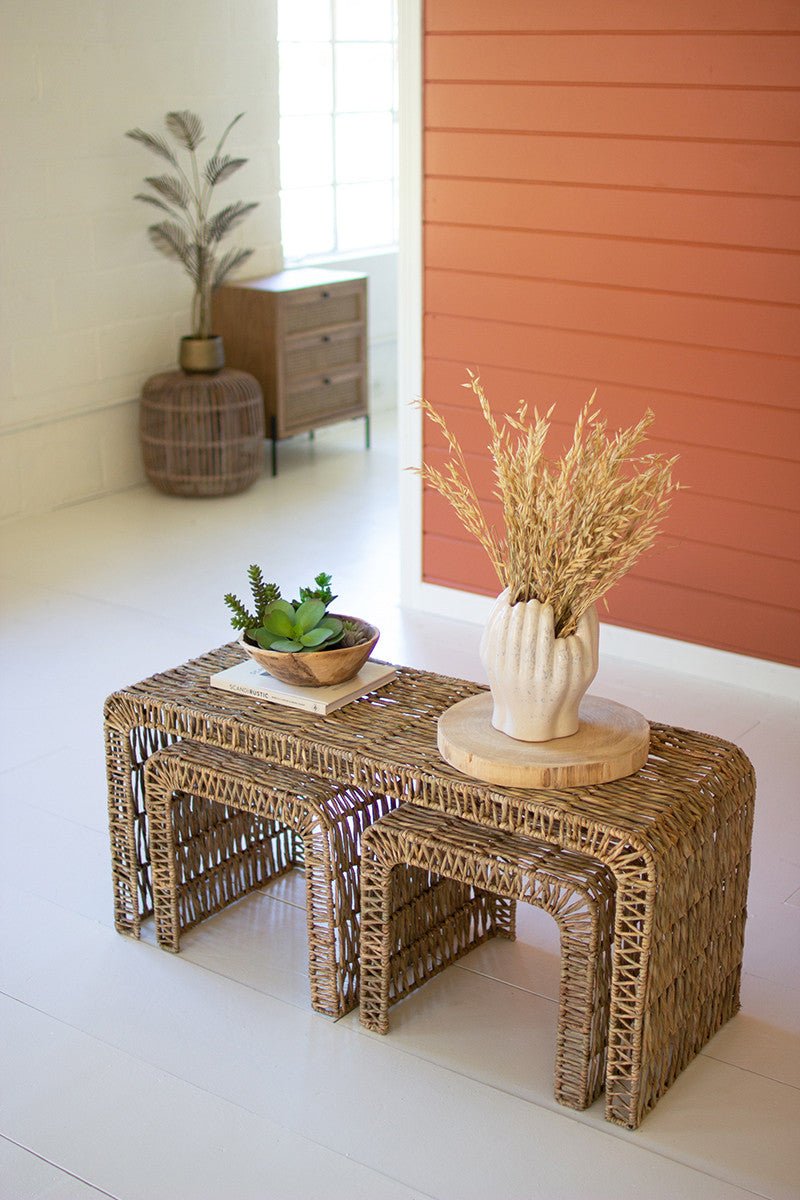 Open Weave Coffee Tables- Set of 3 - Lg Furniture - Kalalou - Loving Coastal Living