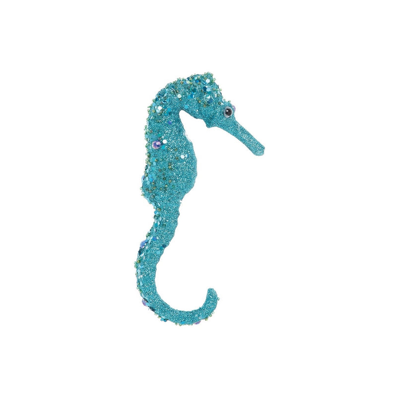 Aqua Glitter Seahorse Ornament