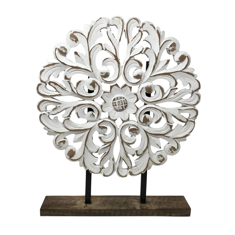 Ovilla Table Medallion on Stand - White Washed - Accent DecorWilco Home