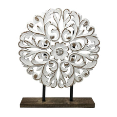 Ovilla Table Medallion on Stand - White Washed - Accent DecorWilco Home