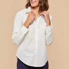 Patrice Stretch Poplin Blouse - Pearl White - ApparelSPARTINA 449