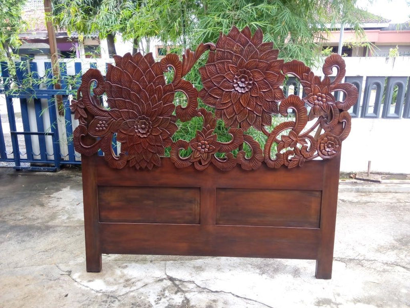 Queen Wooden Hand-Carved Lotus Headboard - Furniture Loving Coastal Living Bedroom Furniture