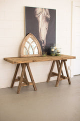 Recycled Wooden Deep Console Table with Saw Horse Base - Sm FurnitureKalalou