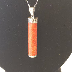 Red Coral Cylinder Pendant - JewelryRose Classics Inc