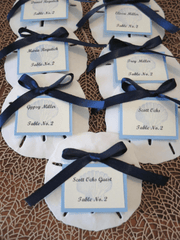 Sand Dollar Wedding Favors with Custom Escort Card - Wedding favorsLoving Coastal Living