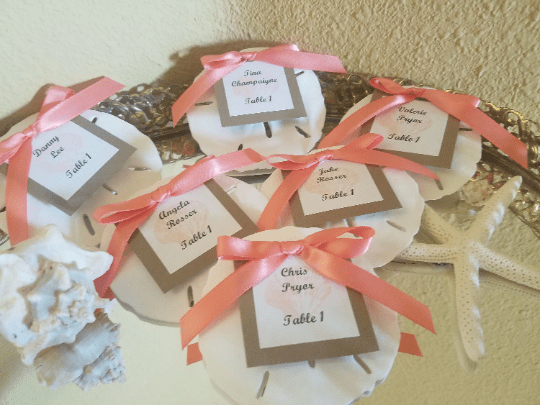 Sand Dollar Wedding Favors with Custom Escort Card - Wedding favorsLoving Coastal Living