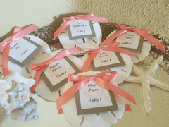 Sand Dollar Wedding Favors with Custom Escort Card - Wedding favorsLoving Coastal Living