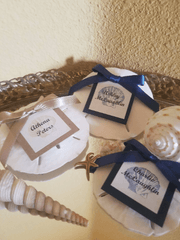 Sand Dollar Wedding Favors with Custom Escort Card - Wedding favorsLoving Coastal Living