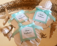 Sand Dollar Wedding Favors with Custom Escort Card - Wedding favorsLoving Coastal Living