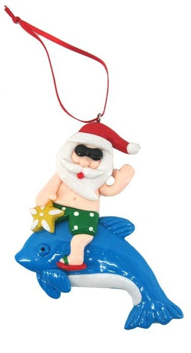 Santa with Dolphin Christmas Ornament - 2 Styles - holiday decorJD Yeatts