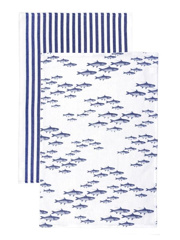 School of Fish Blue Kitchen Towels Mixed - Set/2 - Soft GoodsCaskata