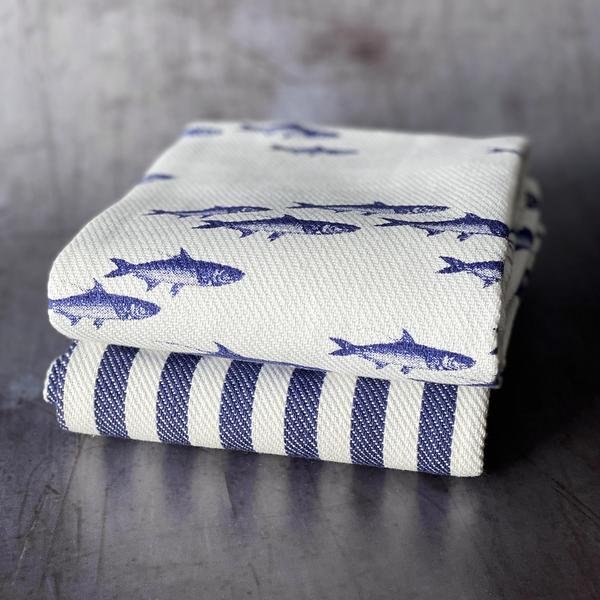 School of Fish Blue Kitchen Towels Mixed - Set/2 - Soft GoodsCaskata