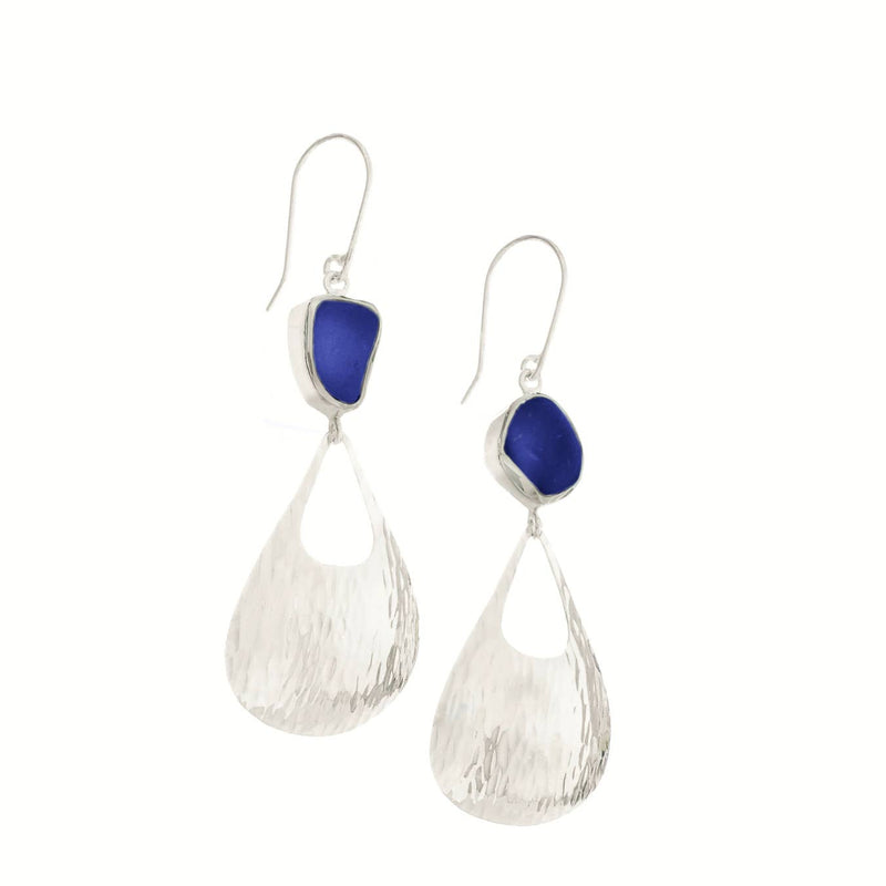 Sea Glass Earrings Waterfall, Blue - JewelryOceano Sea Glass