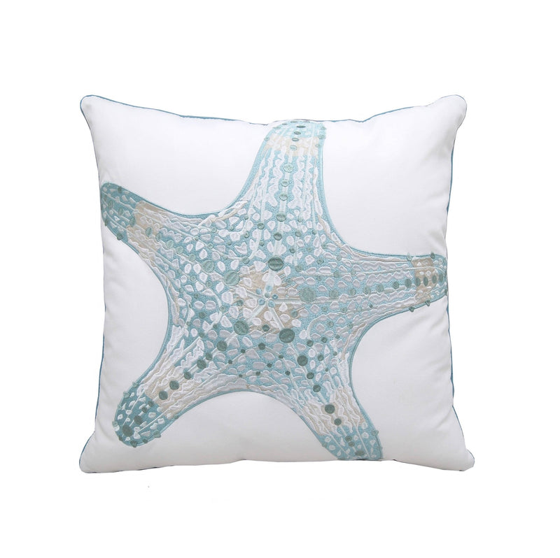 Sea Glass Embroidered Starfish Indoor/Outdoor Pillow - pillowRightside Design