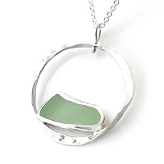Sea Glass Float Pendant, Soft Blue Green - JewelryOceano Sea Glass