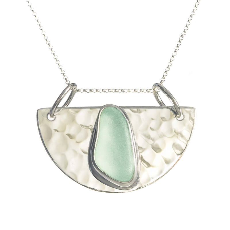 Sea Glass Half Moon Pendant - JewelryOceano Sea Glass