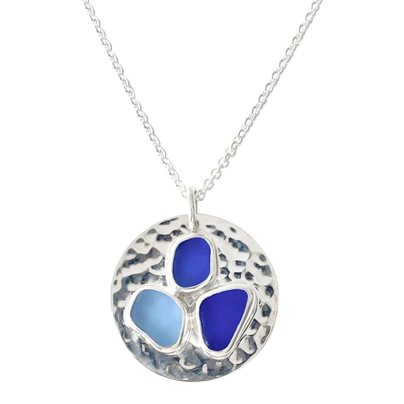 Sea Glass Medallion Pendant, Blue - JewelryOceano Sea Glass