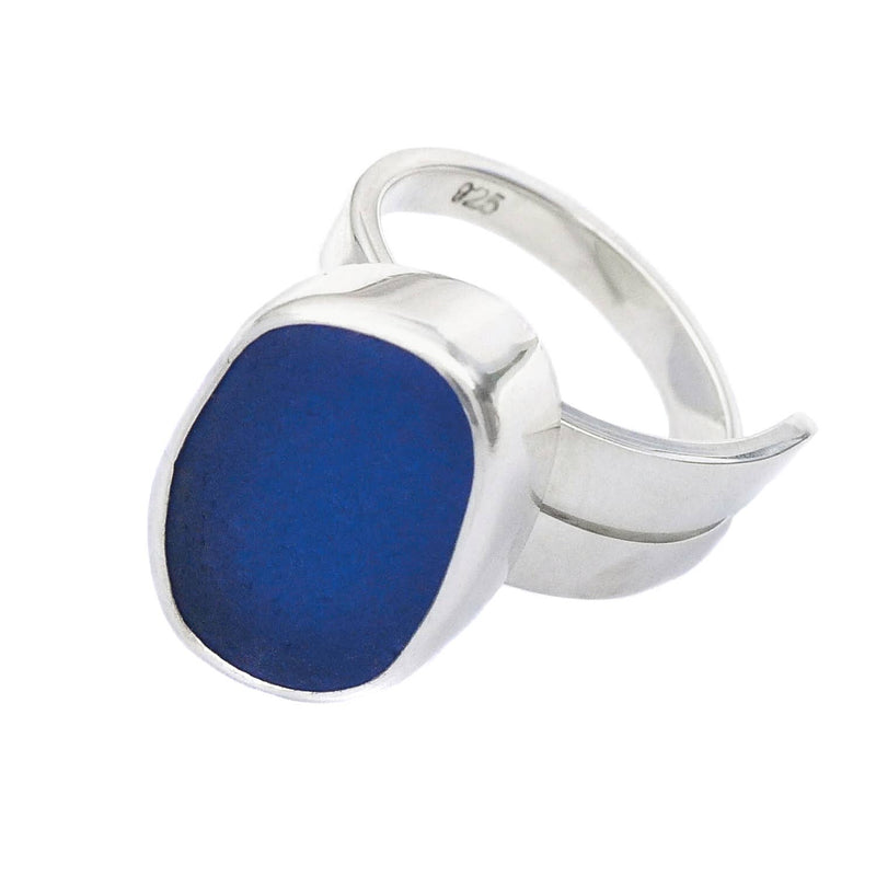 Sea Glass Solitaire Ring, Blue - JewelryOceano Sea Glass