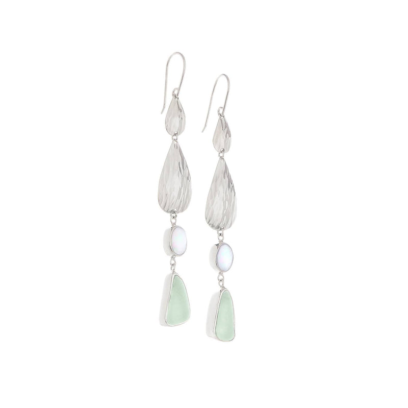 Sea Glass Waterfall Long Earrings - JewelryOceano Sea Glass