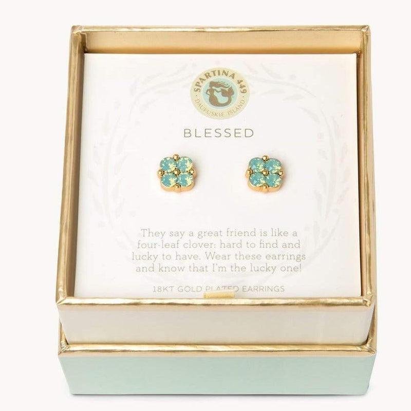 Sea La Vie Stud Earrings Blessed/Sea Foam Clover - Silver & Gold - JewelrySPARTINA 449