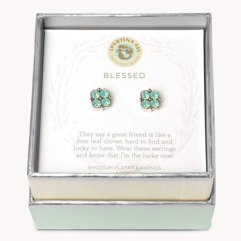 Sea La Vie Stud Earrings Blessed/Sea Foam Clover - Silver & Gold - JewelrySPARTINA 449