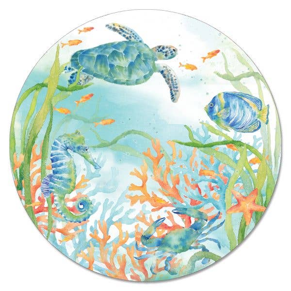 Sea Life Serenade Glass Lazy Susan Turntable 13" Round - CounterArt/Highland Home/Thirstystone/CoasterStone